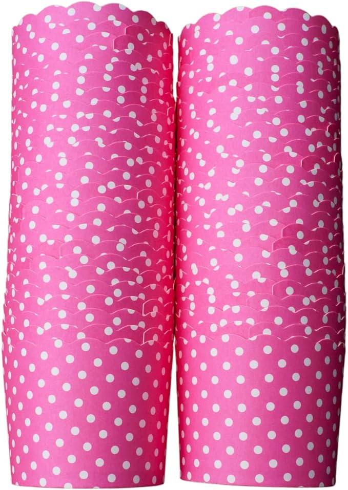 50-Pack Paper Baking Cups, Greaseproof Disposable Cupcake Muffin Liners (Large, Pink Polka Dots) | Amazon (US)