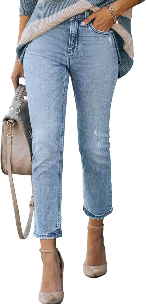 Lesore Womens High Waist Stretch Distressed Jeans Destroyed Denim Pants | Amazon (US)