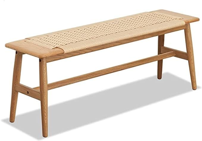 Marsrizon 32" L 100% FAS Oak Boho Bench Solid Wood Rope Woven Entryway Bench, Dining Bench Modern... | Amazon (US)