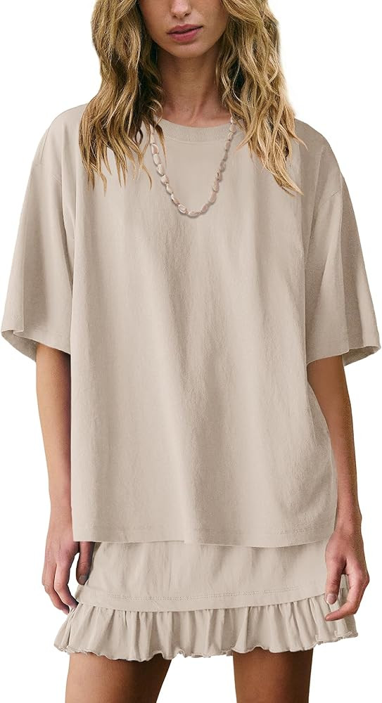 Panadila Women 2 Piece Skirt Sets Casual Two Piece Skirt Set Short Sleeve Tops and Flowy Skirts B... | Amazon (US)