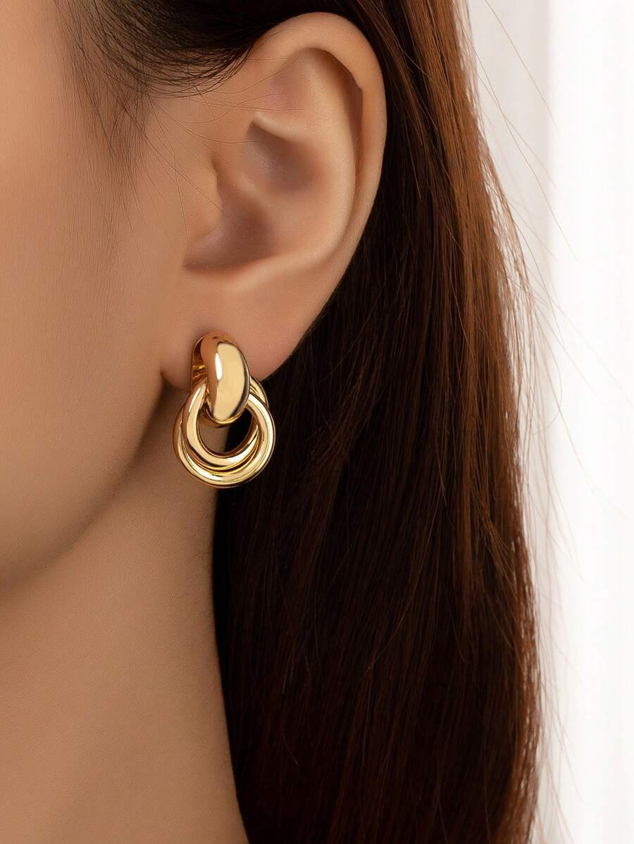 1pair Metallic Circle Button Drop Earrings For Women's Daily Wear | SHEIN