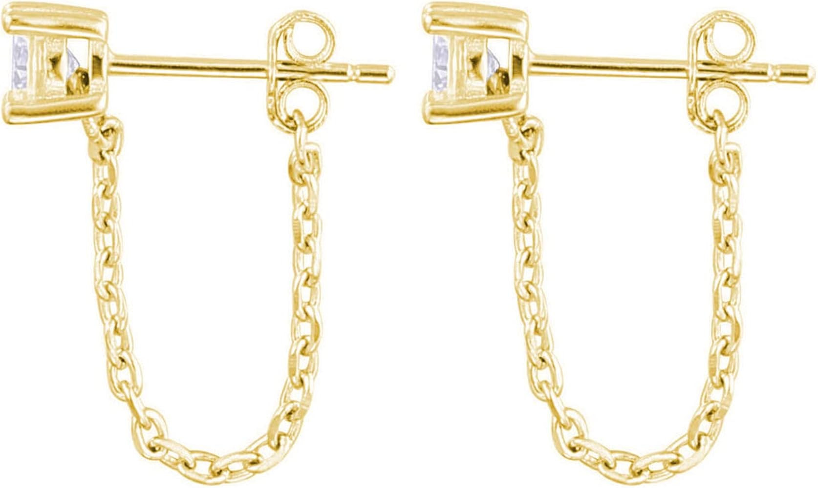 Reffeer Solid 925 Sterling Silver CZ Chain Studs Earrings Dangle for Women Teens CZ Chain Drop Ea... | Amazon (US)