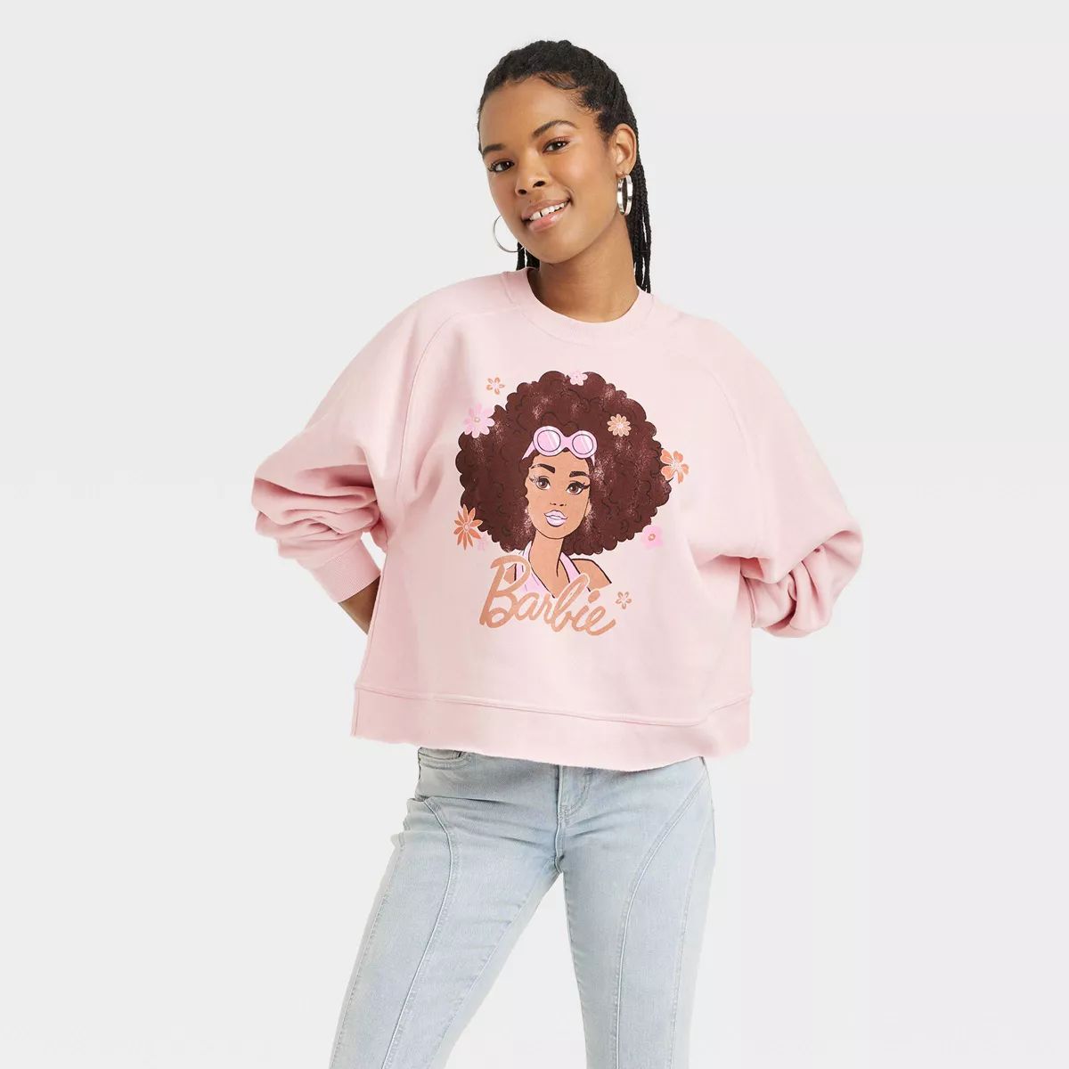 Women's Barbie Afro Graphic Sweatshirt - Pink | Target