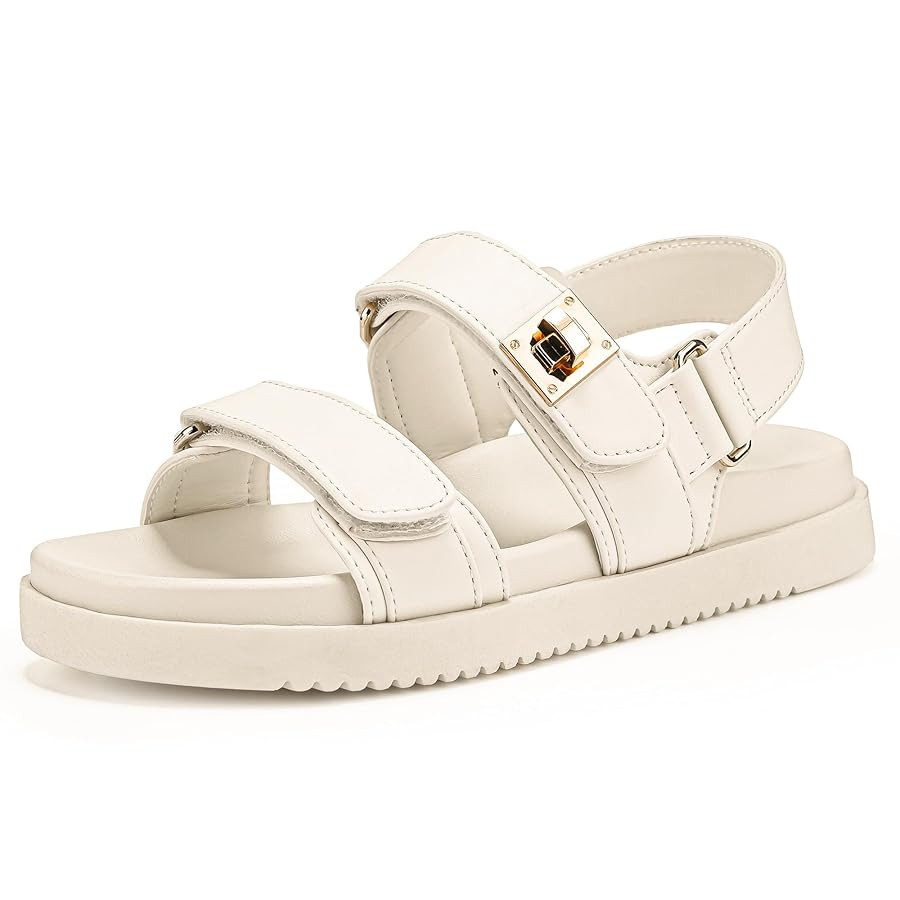 FITORY Women's Flat Sandals Classic Adjustable Double Strap with Cushioned Footbed for Summer Siz... | Amazon (US)