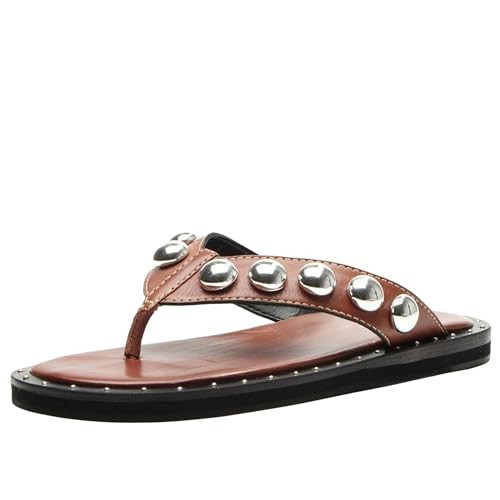 Amazon.com | Riekhany Studded Thong Sandals for Women Round Clip Toe Slip On Flip Flops Slides Co... | Amazon (US)