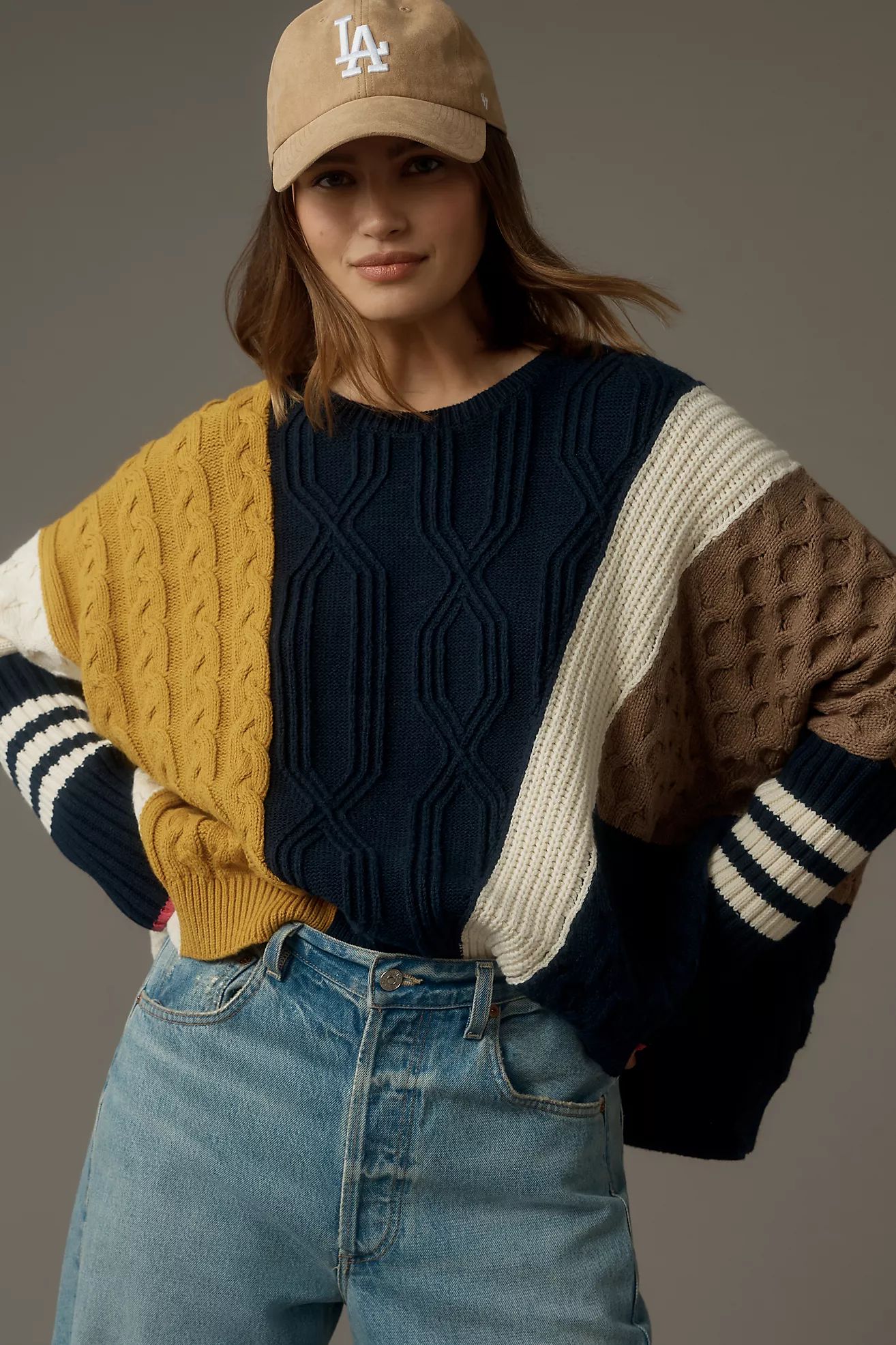 Maeve Colorblock Cable Sweater | Anthropologie (US)