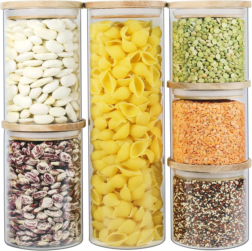 Urban Green Glass Jars with Wood Lids, Airtight Canisters Sets, Glass Storage Containers, 6 Sets,... | Amazon (US)