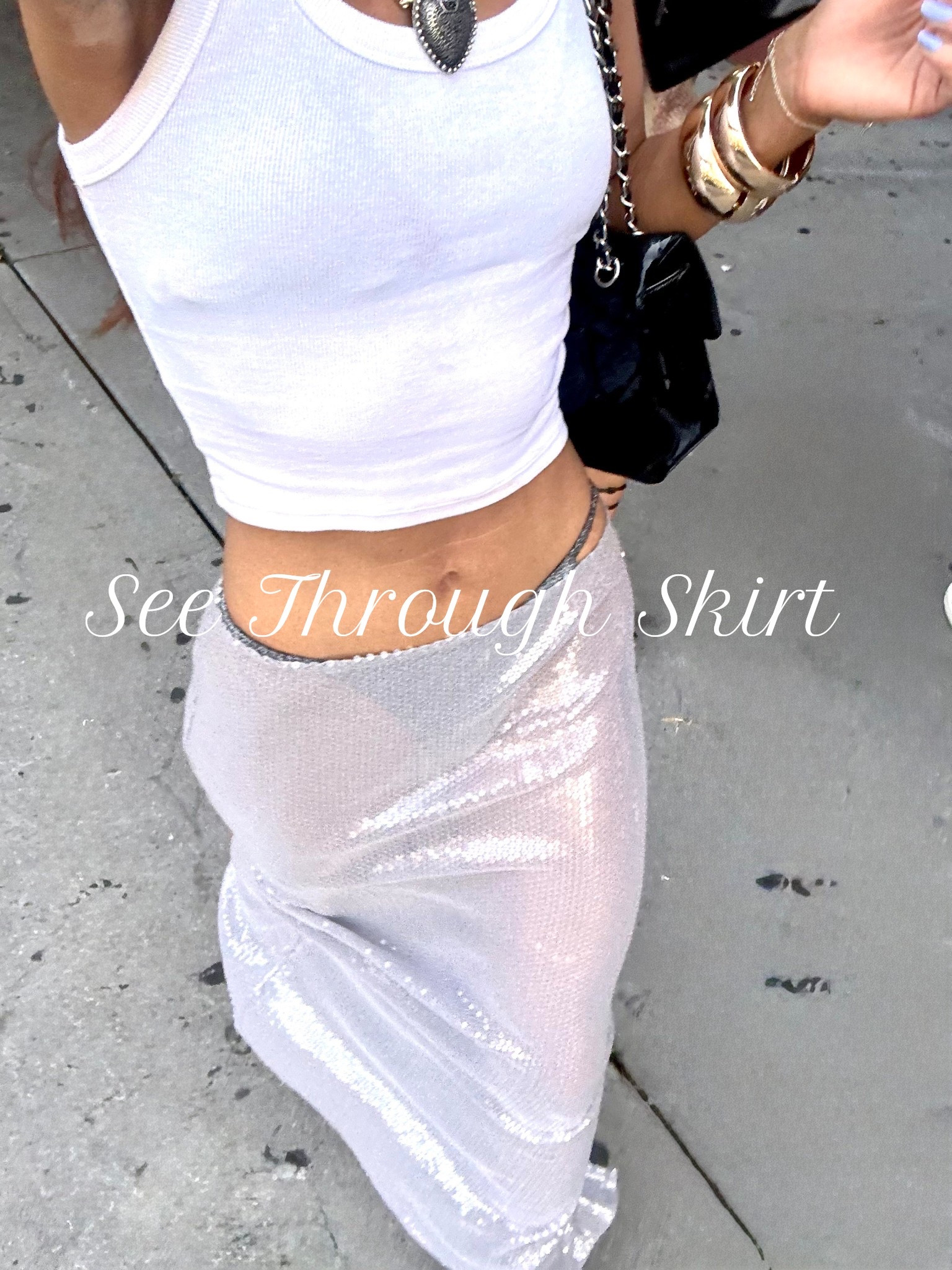 See through glitter skirt. New York City outfit, summer outfit, going out outfit!! #byc #glitter #goingout #aesthetic 

#LTKStyleTip #LTKWedding #LTKSeasonal