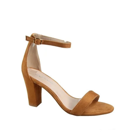 Rise-7 Women s Open Toe Ankle Strap Buckle Chunky High Heels Sandals Shoes ( Tan 9 ) | Walmart (US)