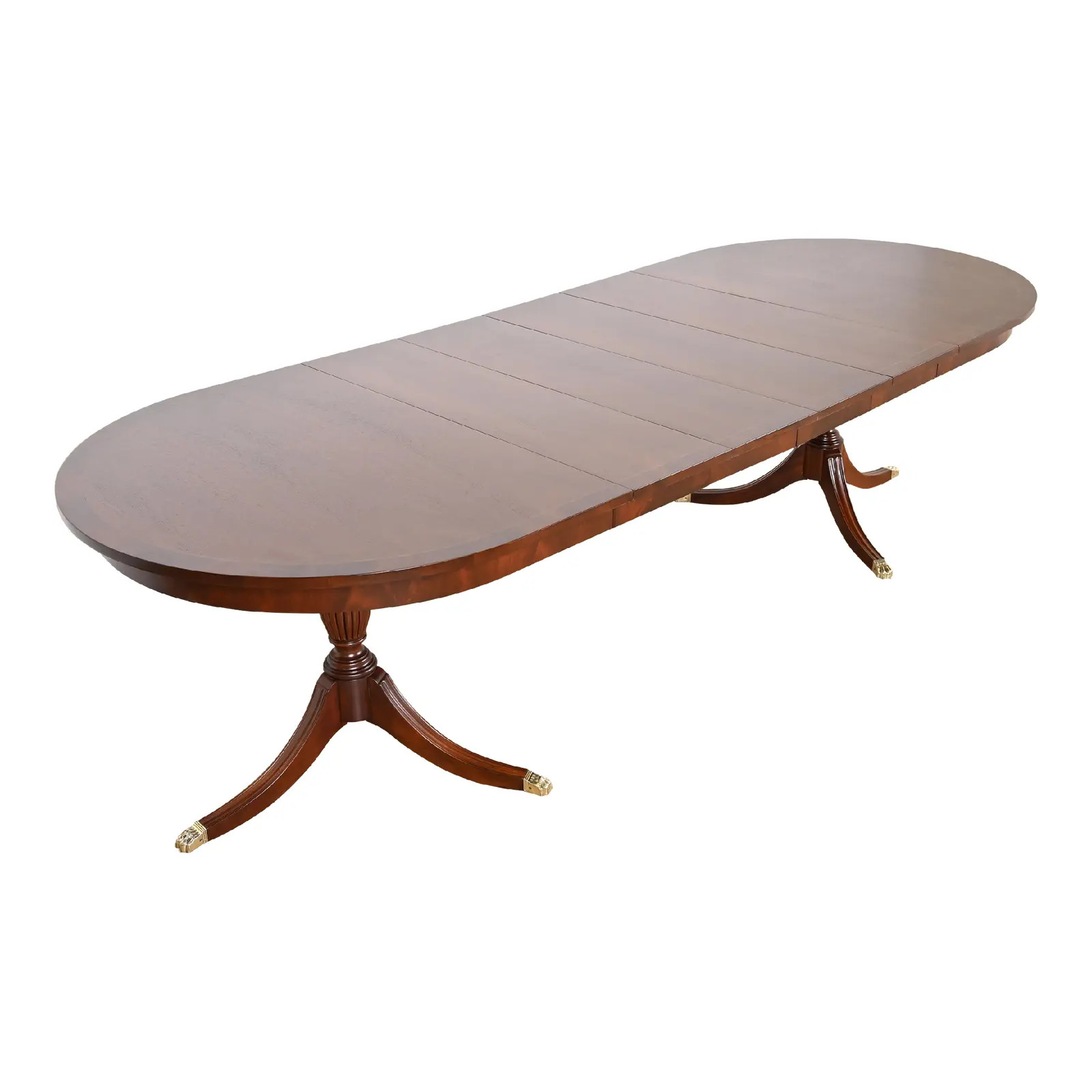 Henkel Harris Georgian Banded Mahogany Double Pedestal Extension Dining Table, Newly Refinished | Chairish