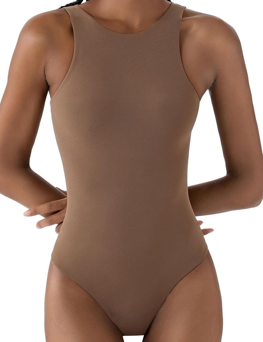 Women's Sleeveless Bodysuit, Sexy High Crew Neck Thong Tank Top | Amazon (US)