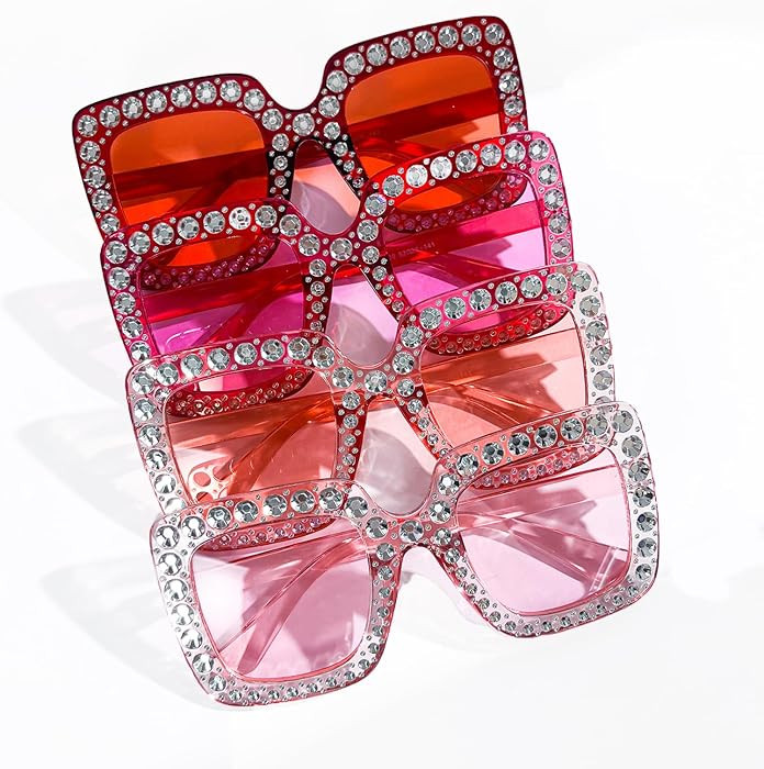 Pibupibu 4/8/16 Pack Colorful Bling Crystal Sunglasses Oversized Square Glitter Rhinestone Sungla... | Amazon (US)