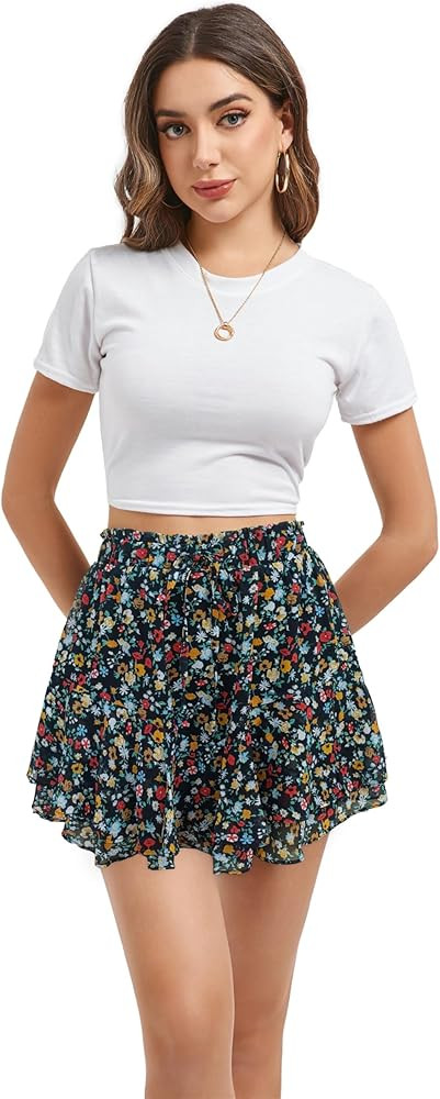 wkwmrpet Butterfly Shorts Women Boho Ruffled Hem Flowy Chiffon High Waisted Skirt Tie Front Skort... | Amazon (CA)