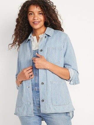 Railroad-Stripe Jean Shacket for Women | Old Navy (US)