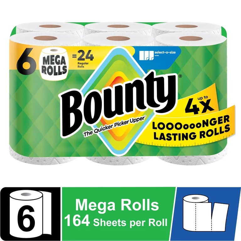 Bounty Paper Towels Select-A-Size White, 6 Mega Rolls, 164 Sheets per Roll | Walmart (US)
