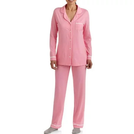 Valentines Womens Pink Notched Collar Button Up Pajamas Pajama Set L | Walmart (US)
