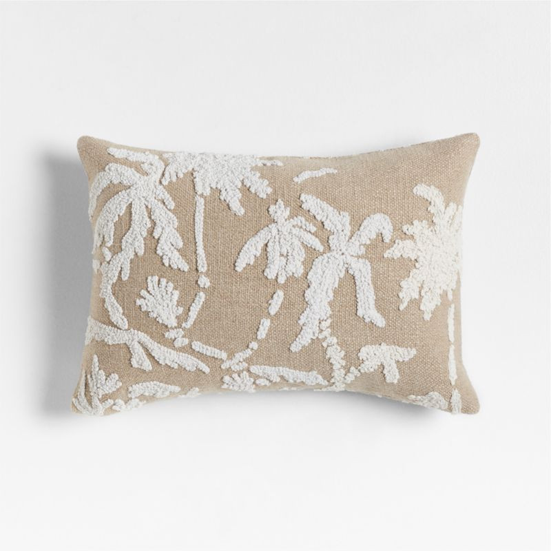 Praia Reversible Embroidered Palm Tree Striped 22x15 Arctic Ivory Throw Pillow with Feather Inser... | Crate & Barrel