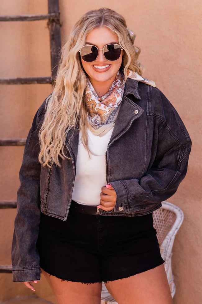 Walk The Walk Black Acid Wash Denim Jacket | Pink Lily