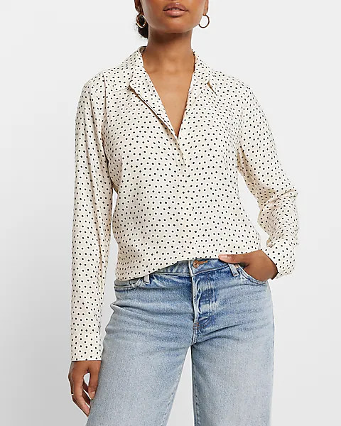Georgette Polka Dot Relaxed Portofino Shirt | Express
