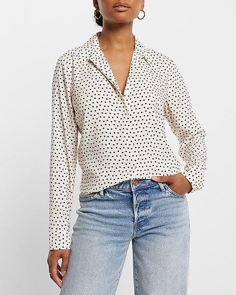 Relaxed Satin Polka Dot Portofino Shirt | Express