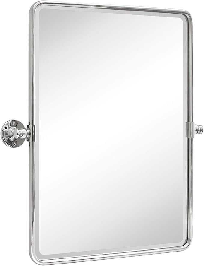 TEHOME 20 x 24 inch Farmhouse Chrome Metal Framed Pivot Rectangle Bathroom Mirror Rounded Rectang... | Amazon (US)