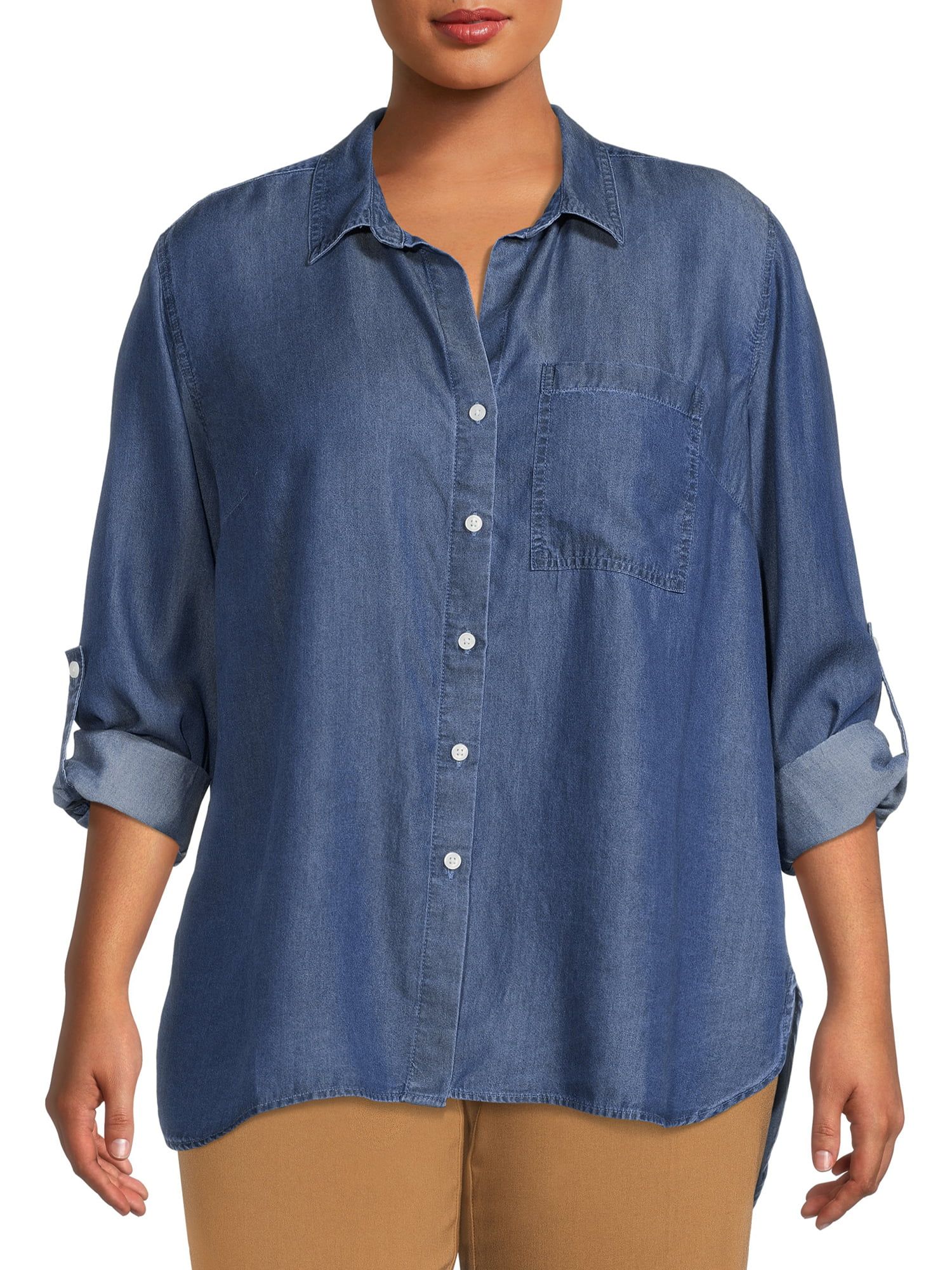 Terra & Sky Women’s Plus Size Button Front Shirt with Long Sleeves | Walmart (US)