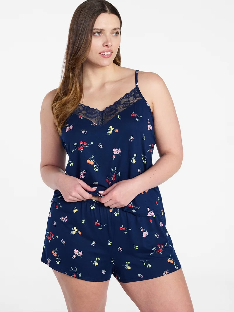 Joyspun Women’s Dreamy Soft Collection Lace Trim Knit Cami and Shorts Set, Sizes XS-3X | Walmart (US)