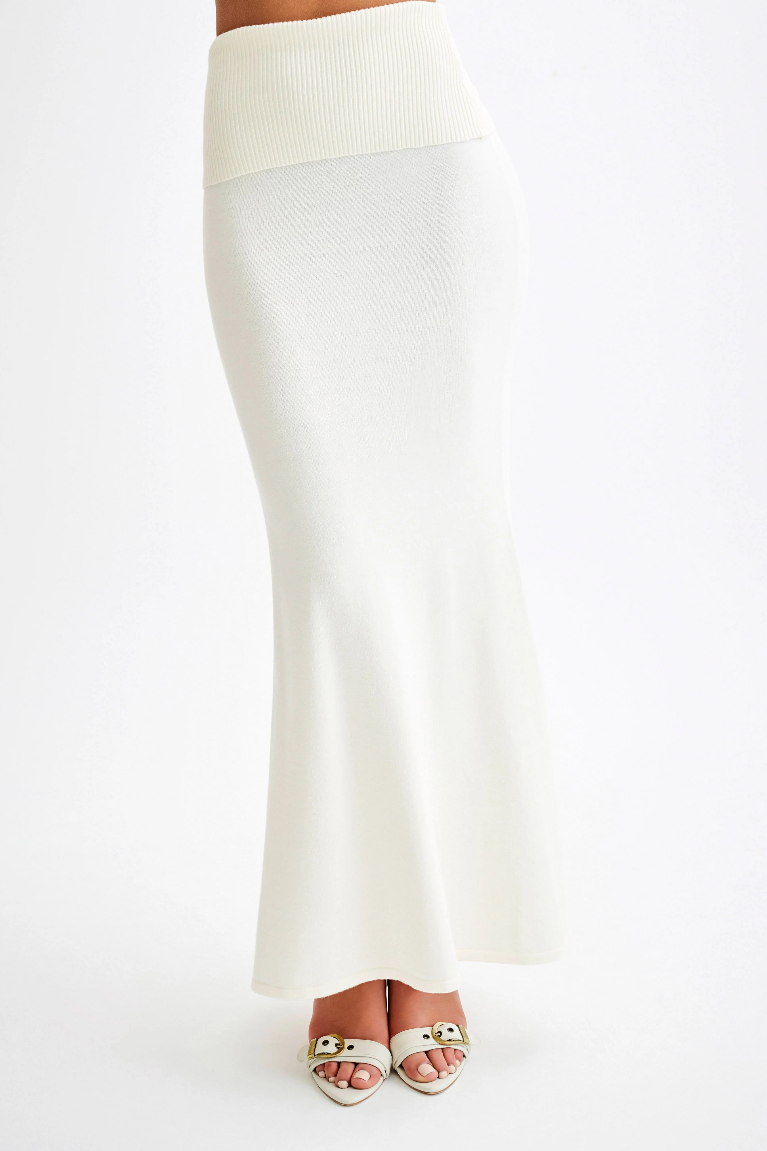 Karlie Knit Maxi Skirt With Ribbed Waist - Ivory | Meshki (APAC)