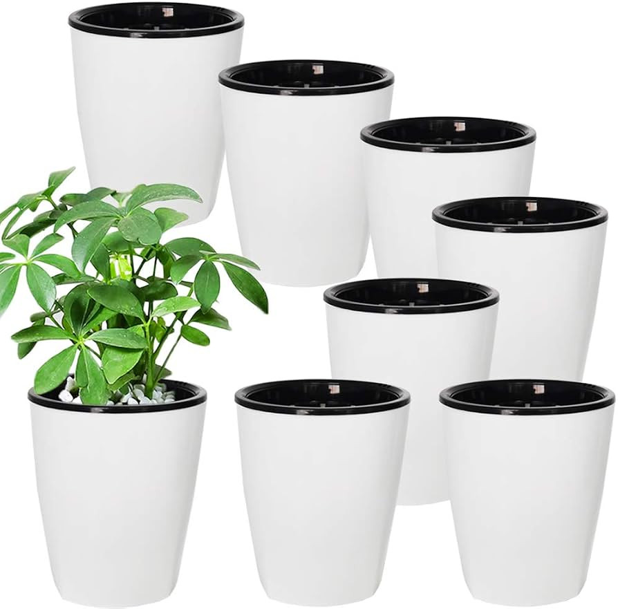 OJYUDD 8 Pack 4 Inch Self Watering Plastic Planter with Inner Pot White Flower Plant Pot,Modern D... | Amazon (US)