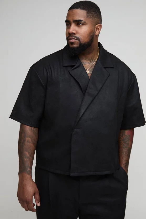 Plus Faux Suede Tailored Regular Fit Wrap Shirt | boohooMAN (US & Canada)
