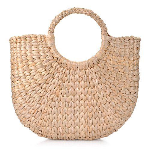Natural Chic Hand-woven Round Handle Ring Toto Retro Large Casual Summer Beach Handbags (Straw 15.7x | Amazon (US)