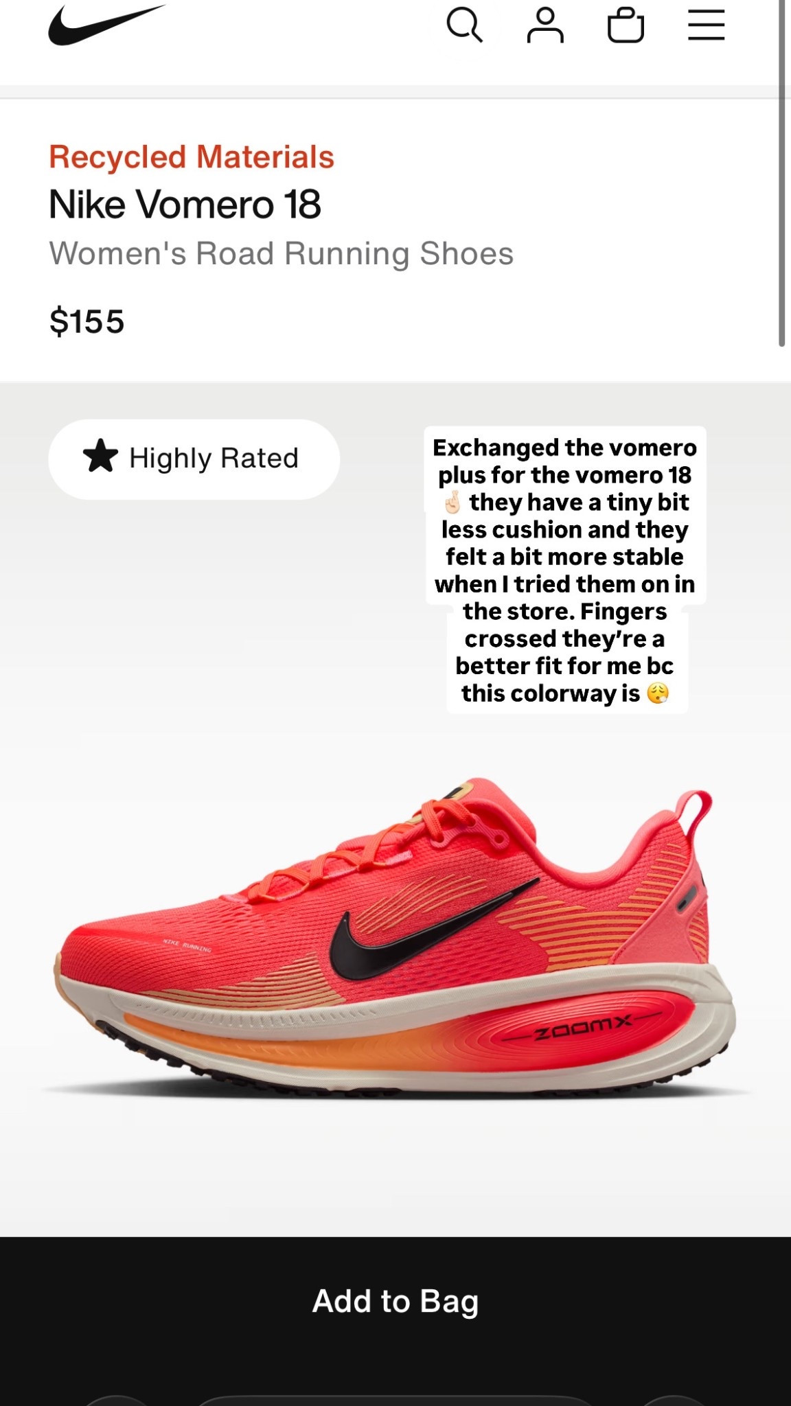 Exchanged the vomero plus for the vomero 18 🤞🏻 they have a tiny bit less cushion and they felt a bit more stable when I tried them on in the store. Fingers crossed they’re a better fit for me bc this colorway is 😮‍💨

#LTKActive #LTKfitnessgoals