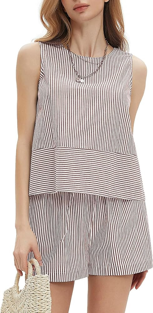 EXLURA Womens 100% Cotton Two Piece Sets Summer Outfits Casual Sleeveless Tank Top Matching Short... | Amazon (US)