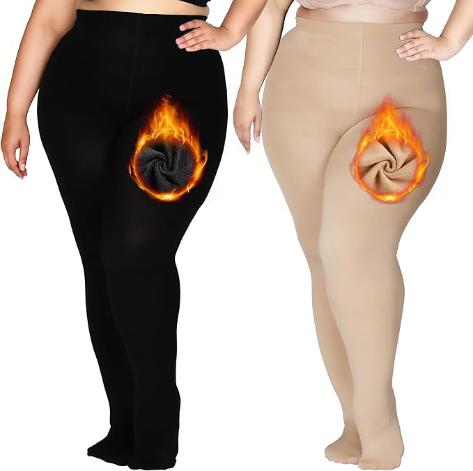 DancMolly Plus Size Fleece Lined Tights, 2 Pairs Ultra Warm Winter Thermal Control Top Pantyhose ... | Amazon (US)
