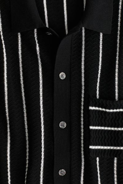 Regular Fit Textured-knit Shirt - Black/white striped - Men | H&M US | H&M (US + CA)