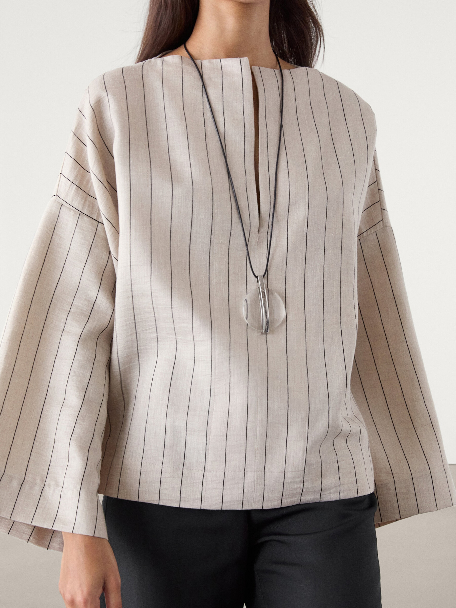 Contrast striped linen blend shirt | Massimo Dutti UK