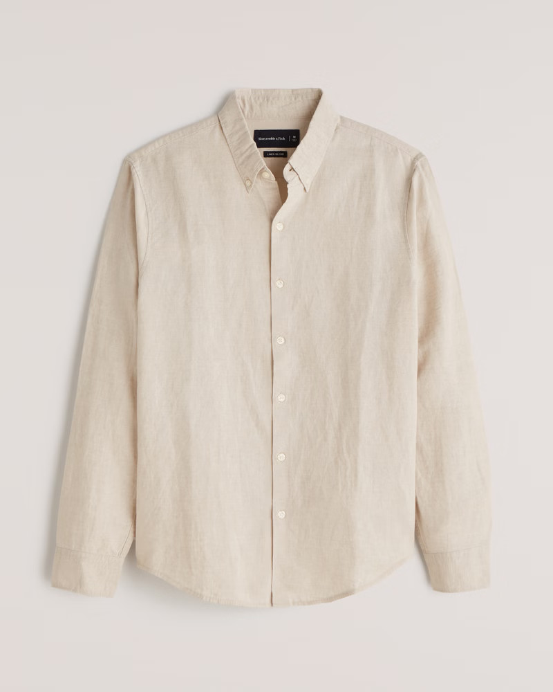 Linen-Blend Button-Up Shirt | Abercrombie & Fitch (US)