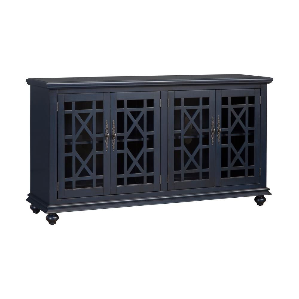 Martin Svensson Home Elegant Blue Glass TV Stand Fits TVs Up to 65 in. with Cable Management-9100... | The Home Depot