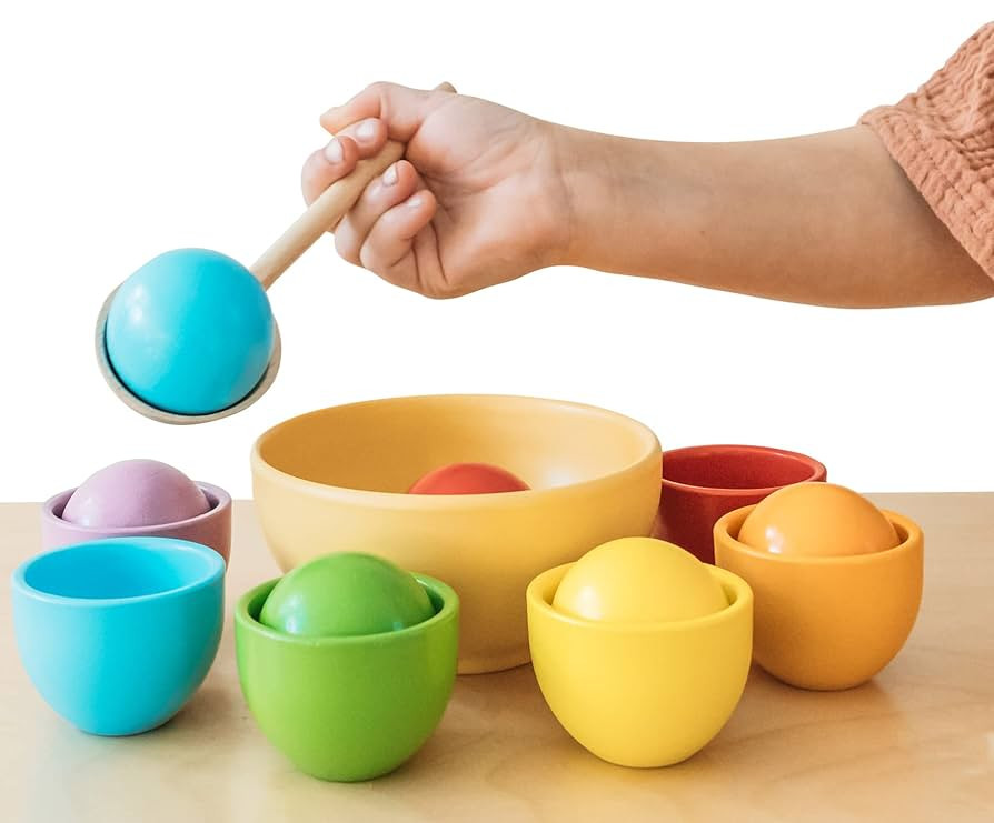 Montessori Large Rainbow Colored Sorting Ball in Cup | Preschool Color Matching Toy | Gross Motor... | Amazon (US)
