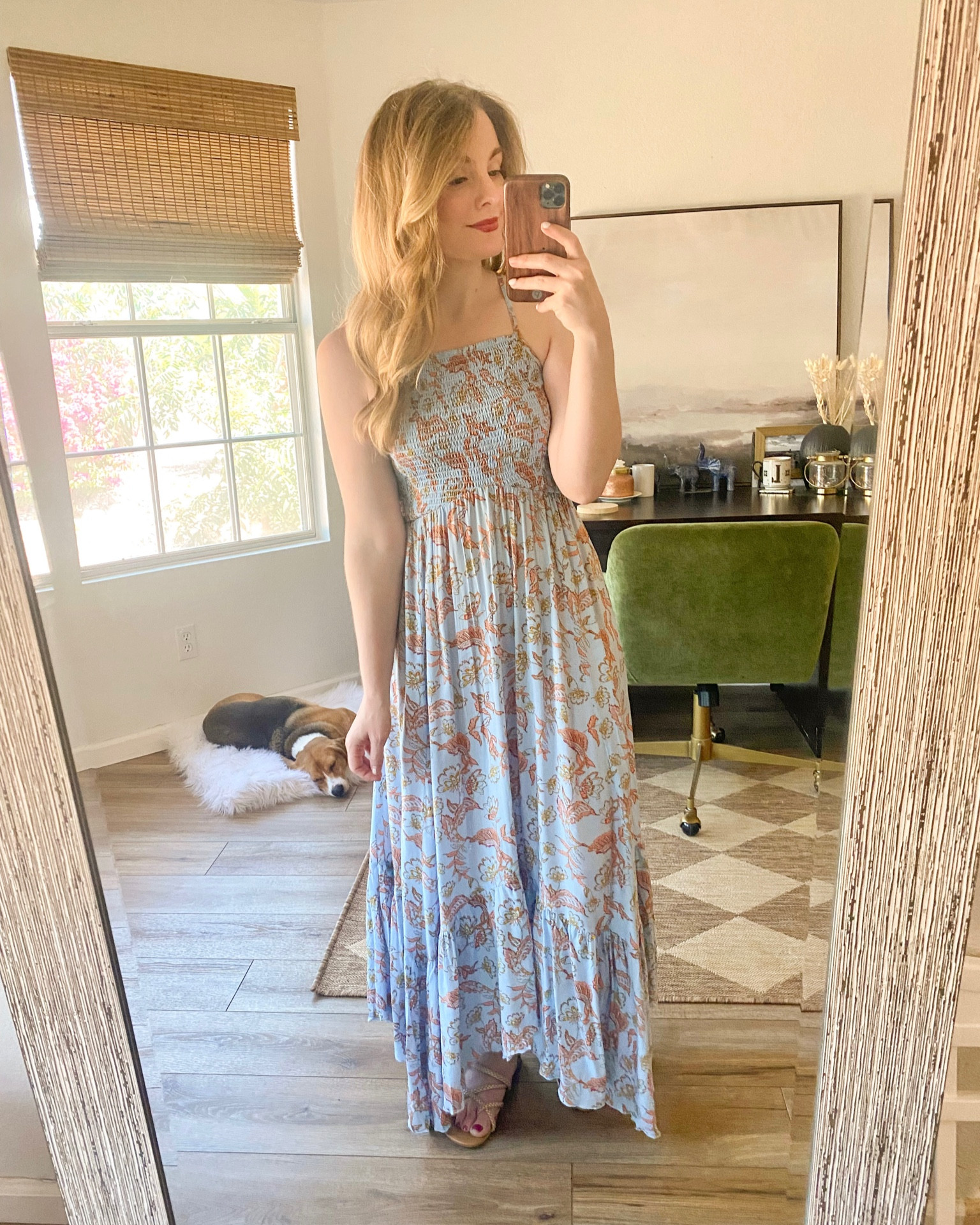knee length dresses for ladies Women's 2023 Halter Neck Floral Print Backless Split Beach Party Maxi –  Divahotcouture main image 0