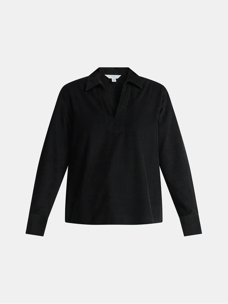 Time and Tru Women's Cord Popover Long Sleeve Shirt, Size-XS-XXXL - Walmart.com | Walmart (US)