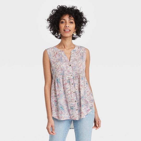 Women's Sleeveless Smocked Button-Front Top - Knox Rose™ | Target