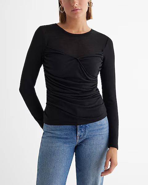 Fitted Light Weight Crew Neck Wrap Front Tee | Express