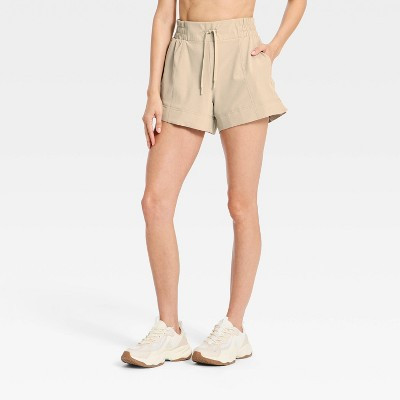 Women's Active Light Woven Mid-Rise Shorts 4" - All In Motion™ Khaki M | Target