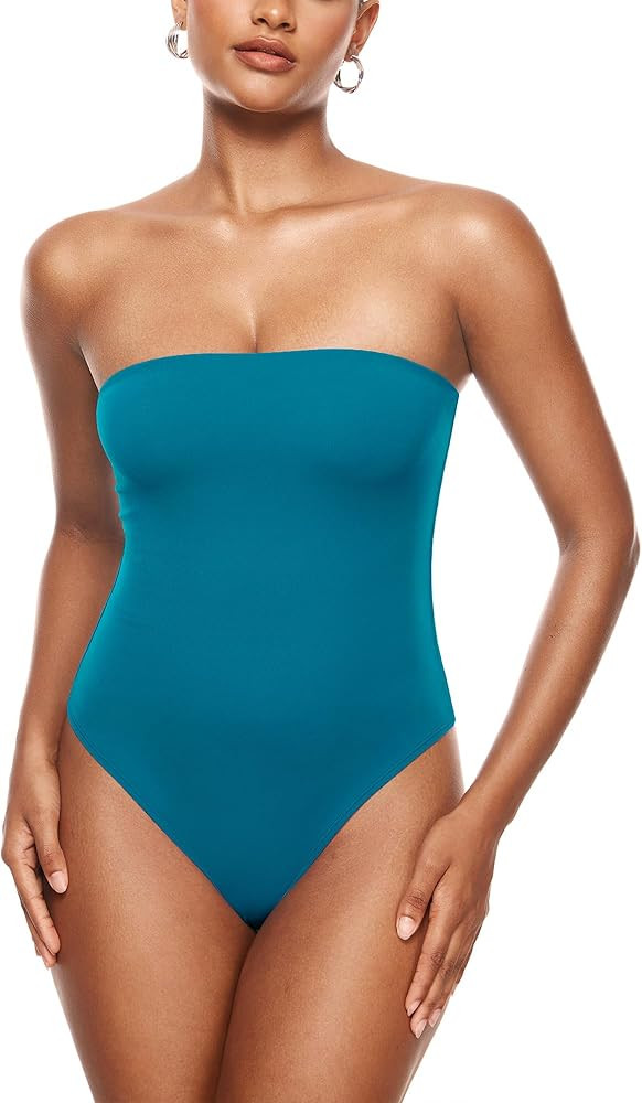 Women's Natrelax Sexy Strapless Bodysuit Thong Tube Top Off The Shoulder One Piece Leotard | Amazon (US)