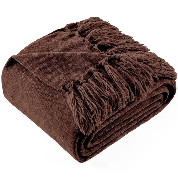 LONG CREATE Chenille Throw Blanket with Fringe Tassel for Couch Sofa Chair Bed, Dark Brown 50" x ... | Walmart (US)