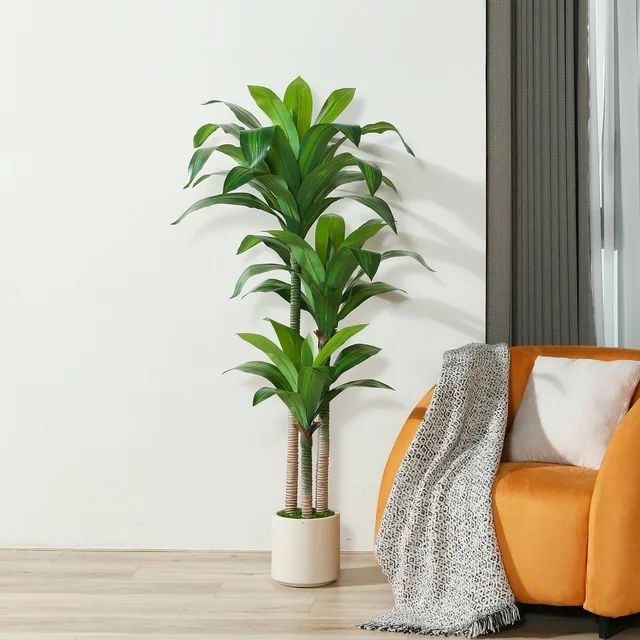 5FT Artificial Dracaena Tree with Large White Planter,Faux Dracaena Plants | Walmart (US)