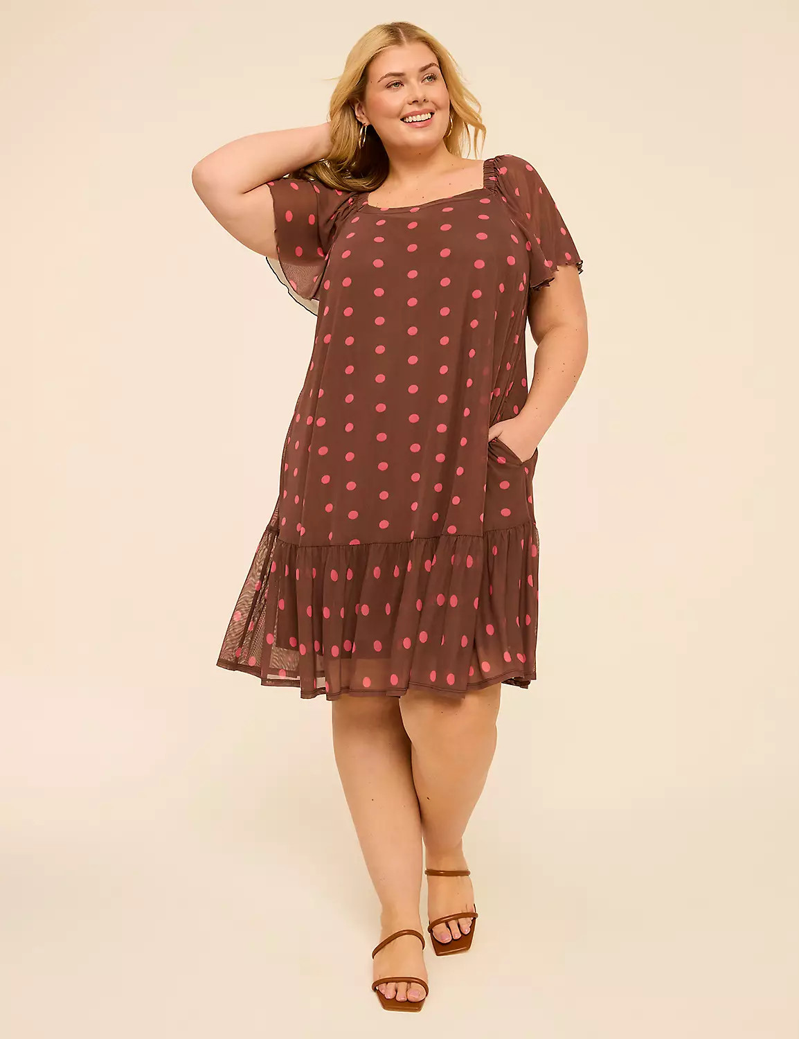 Flutter-Sleeve Open-Neck Swing Dress | LaneBryant | Lane Bryant (US)