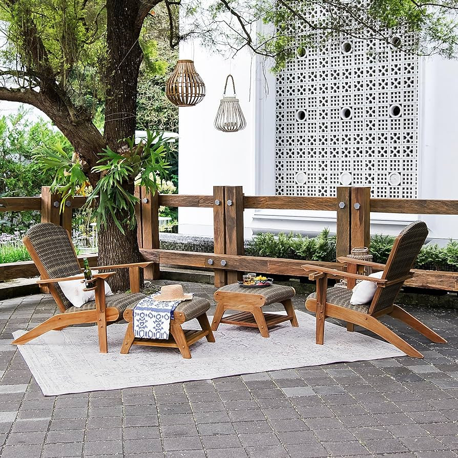 Cambridge Casual Auburn Teak Wood Padded Upholstered Patio Conversation, Set 4 Pieces | Amazon (US)