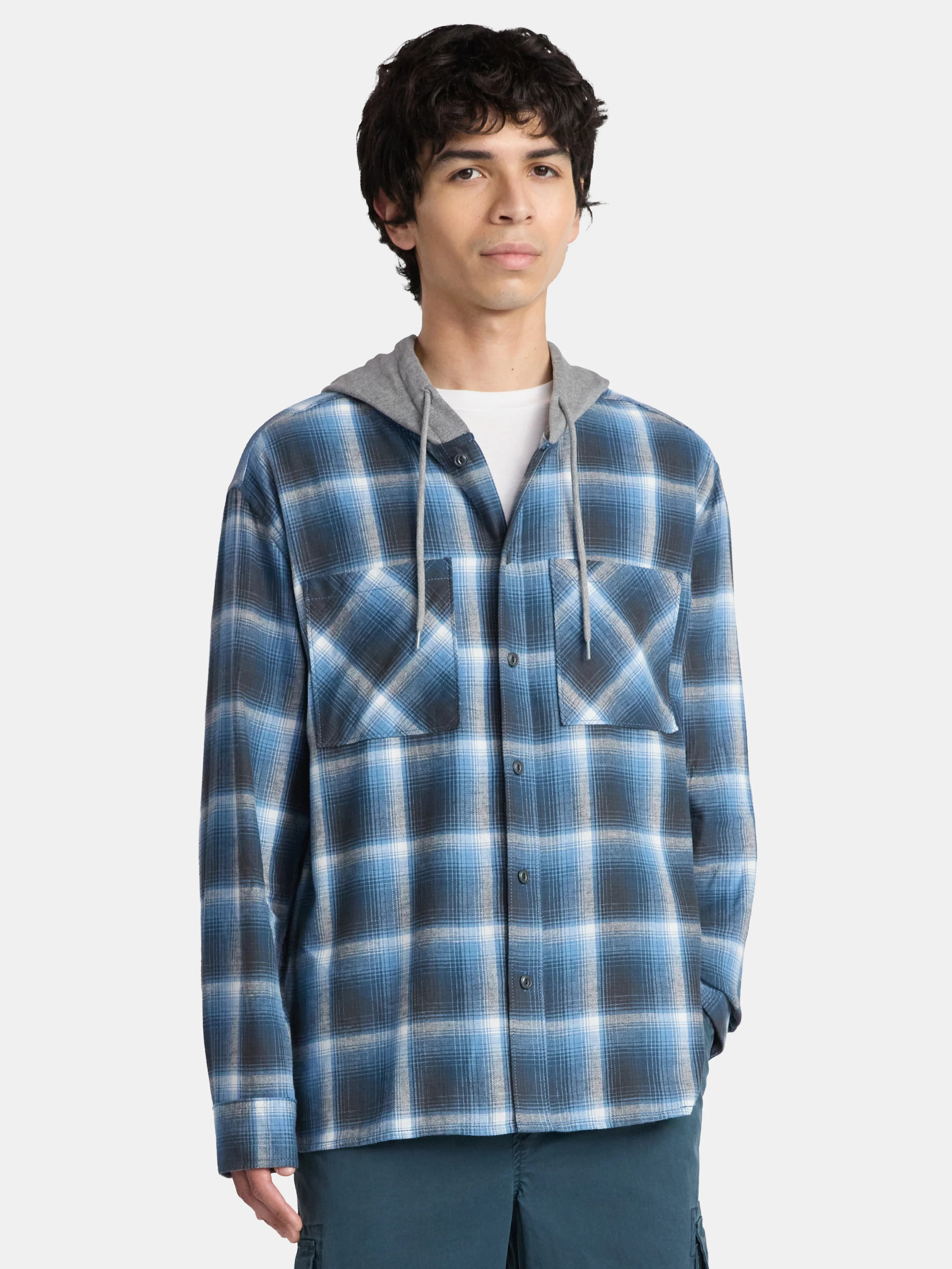 No Boundaries Men's & Big Men's Hooded Flannel Shirt with Long Sleeves, Sizes XS-5XL | Walmart (US)